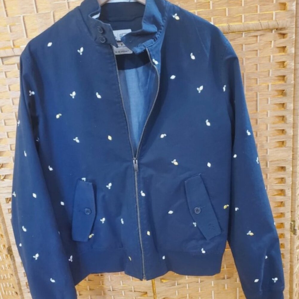 Original Penguin Retro Harrington Jacket Navy Embroidered Lemon Medium